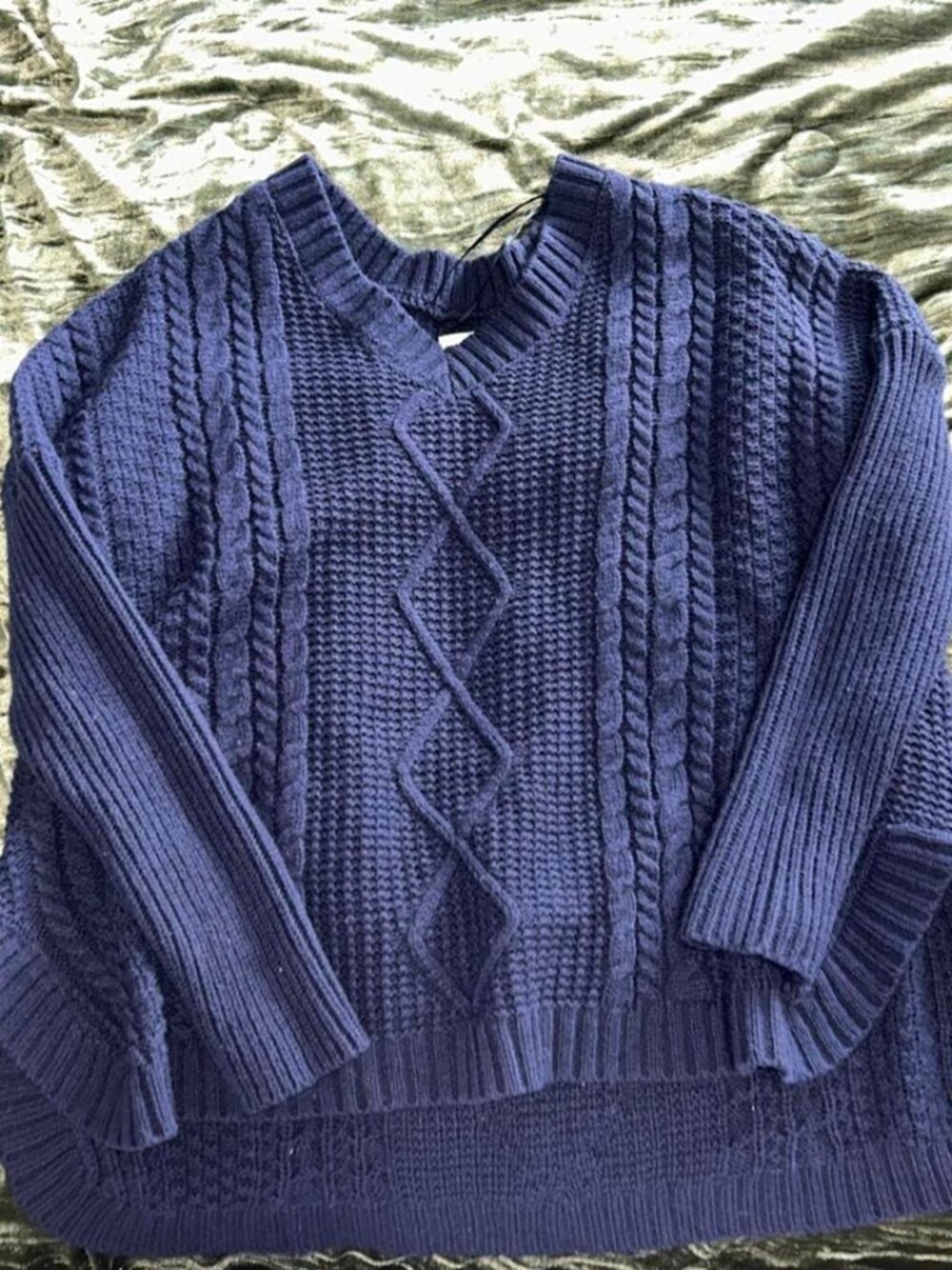 Navy Blue Cable Knit Oversized Long Sleeve Pullover Sweater